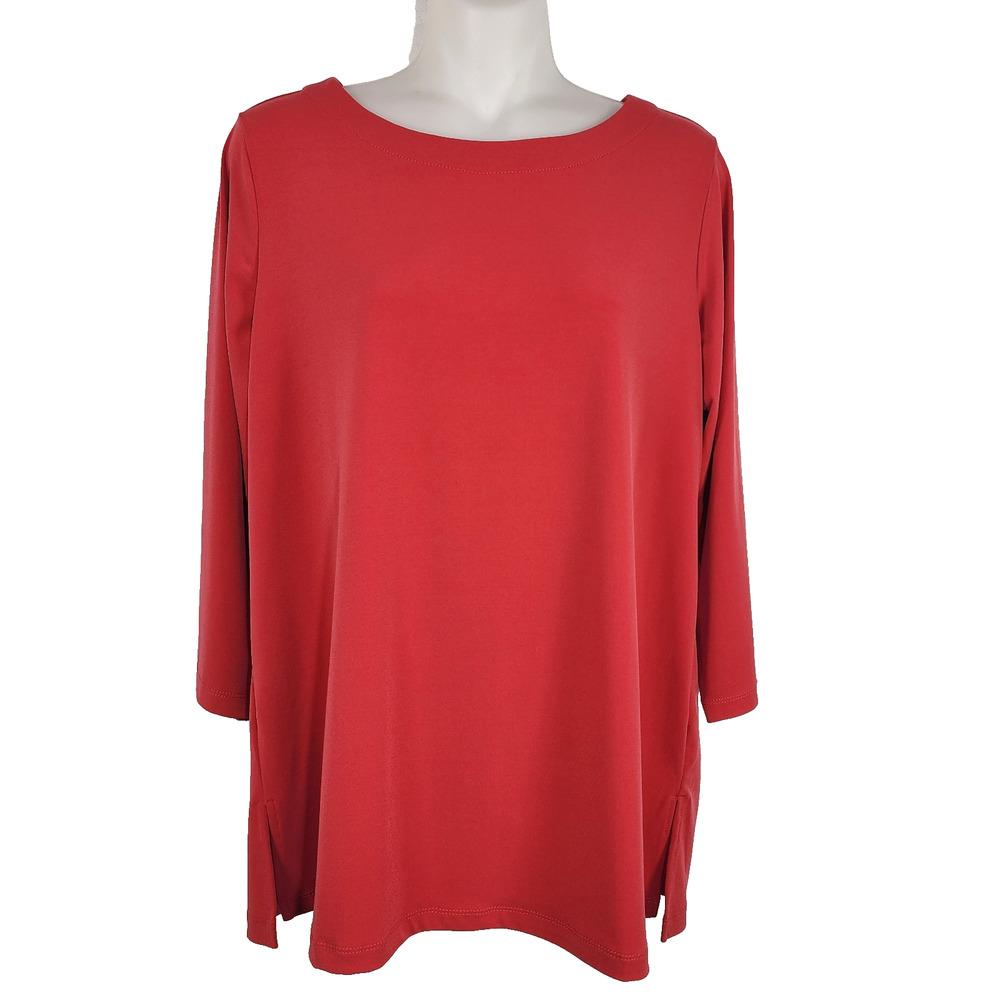 Susan Graver Modern Essentials Women Petite Liquid Knit Tunic Top MP Red A390422